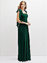 Side View Thumbnail - Hunter Green Bow Shoulder Square Neck Chiffon Maxi Dress