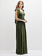 Side View Thumbnail - Olive Green Bow Shoulder Square Neck Chiffon Maxi Dress