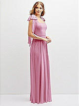 Side View Thumbnail - Powder Pink Bow Shoulder Square Neck Chiffon Maxi Dress