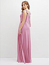 Rear View Thumbnail - Powder Pink Bow Shoulder Square Neck Chiffon Maxi Dress