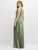 Rear View Thumbnail - Sage Bow Shoulder Square Neck Chiffon Maxi Dress