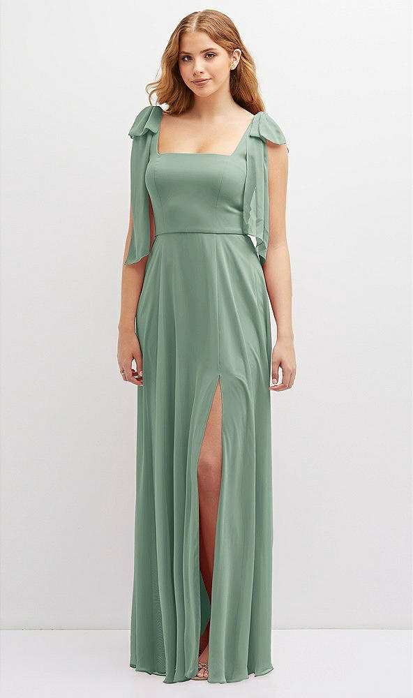 Front View - Seagrass Bow Shoulder Square Neck Chiffon Maxi Dress