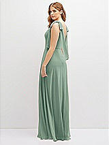 Rear View Thumbnail - Seagrass Bow Shoulder Square Neck Chiffon Maxi Dress