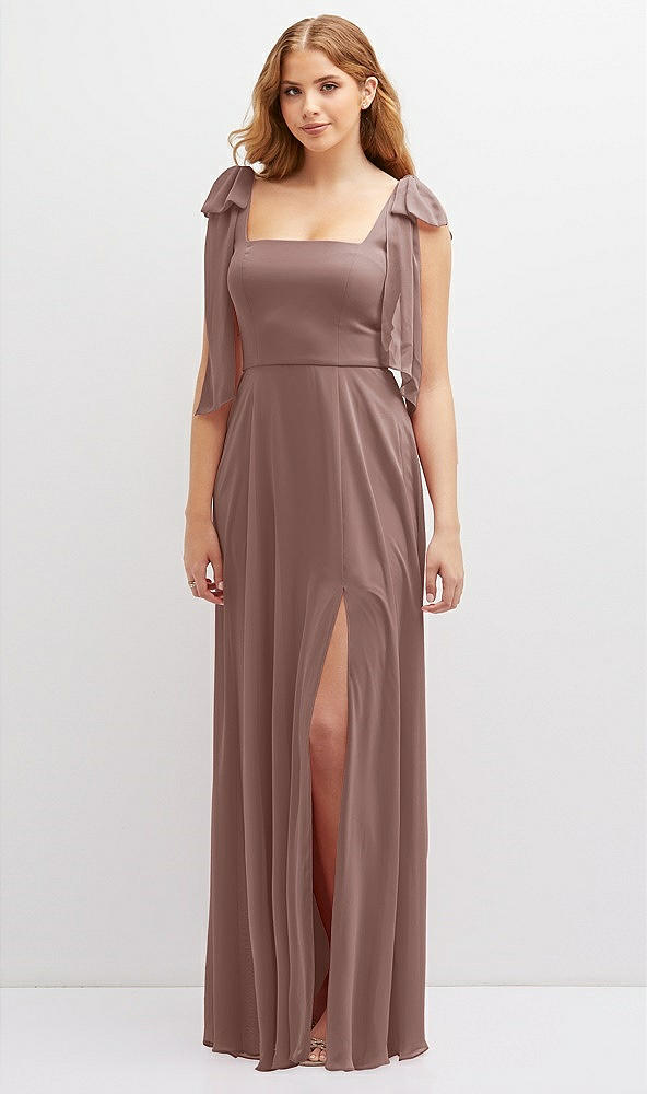 Front View - Sienna Bow Shoulder Square Neck Chiffon Maxi Dress