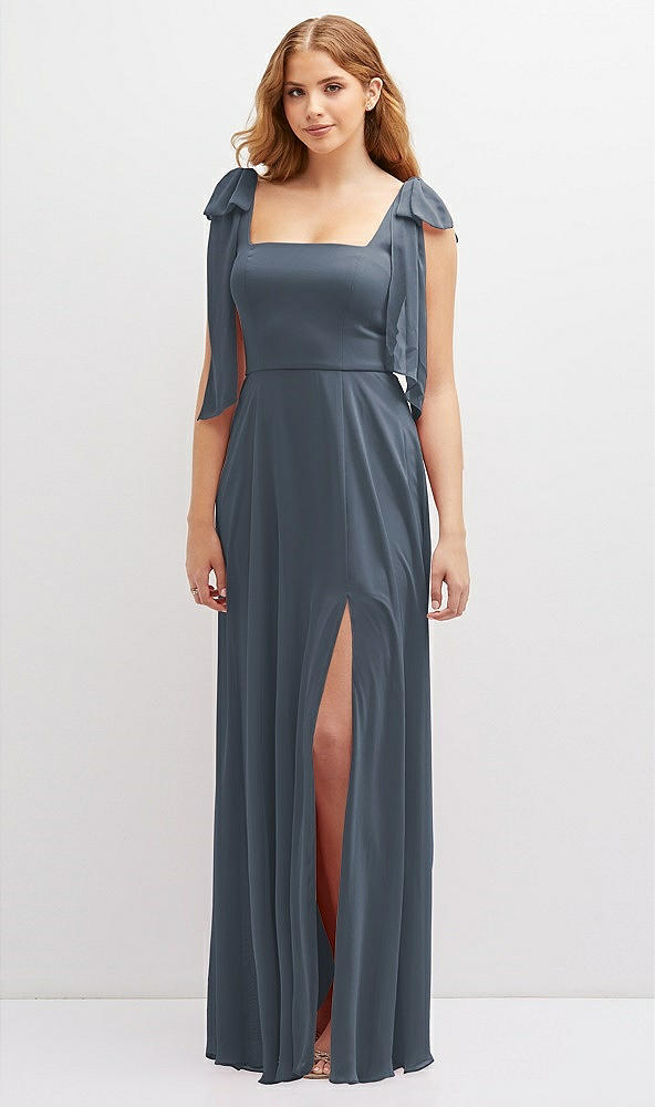 Front View - Silverstone Bow Shoulder Square Neck Chiffon Maxi Dress