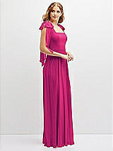Side View Thumbnail - Think Pink Bow Shoulder Square Neck Chiffon Maxi Dress