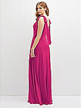 Rear View Thumbnail - Think Pink Bow Shoulder Square Neck Chiffon Maxi Dress