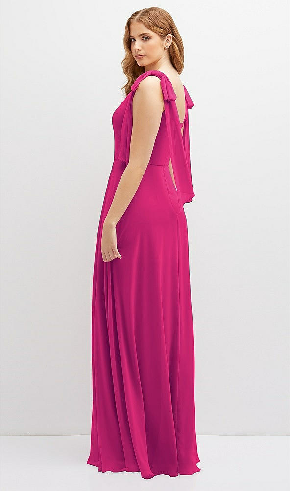 Back View - Think Pink Bow Shoulder Square Neck Chiffon Maxi Dress