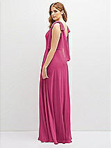 Rear View Thumbnail - Tea Rose Bow Shoulder Square Neck Chiffon Maxi Dress