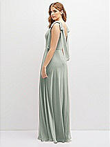Rear View Thumbnail - Willow Green Bow Shoulder Square Neck Chiffon Maxi Dress