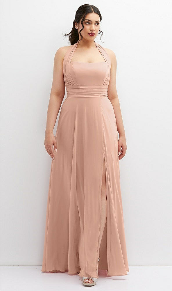 Front View - Pale Peach Chiffon Convertible Maxi Dress with Multi-Way Tie Straps