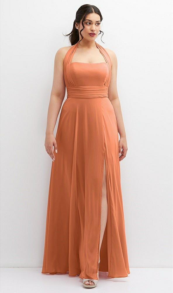 Front View - Sweet Melon Chiffon Convertible Maxi Dress with Multi-Way Tie Straps