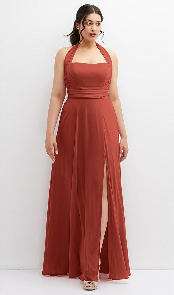 Front View - Amber Sunset Chiffon Convertible Maxi Dress with Multi-Way Tie Straps