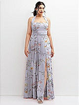Front View Thumbnail - Butterfly Botanica Silver Dove Chiffon Convertible Maxi Dress with Multi-Way Tie Straps