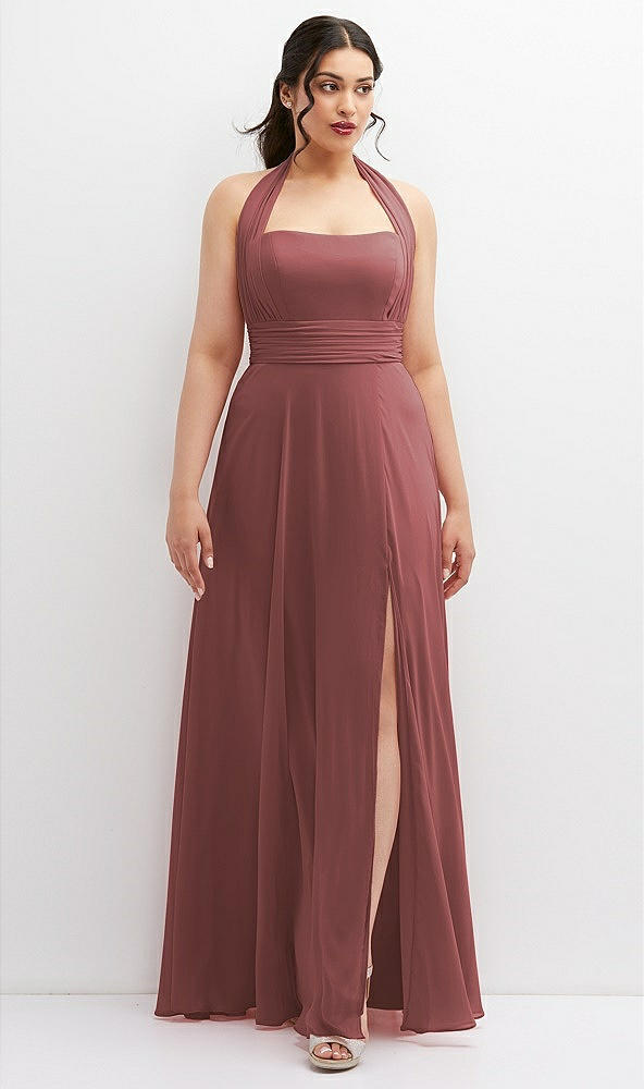 Front View - English Rose Chiffon Convertible Maxi Dress with Multi-Way Tie Straps