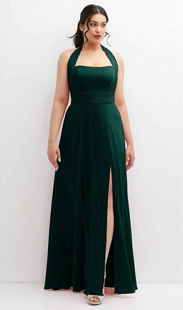 Front View - Evergreen Chiffon Convertible Maxi Dress with Multi-Way Tie Straps