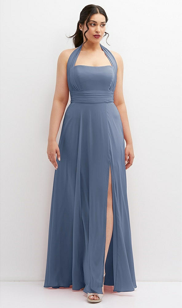 Front View - Larkspur Blue Chiffon Convertible Maxi Dress with Multi-Way Tie Straps