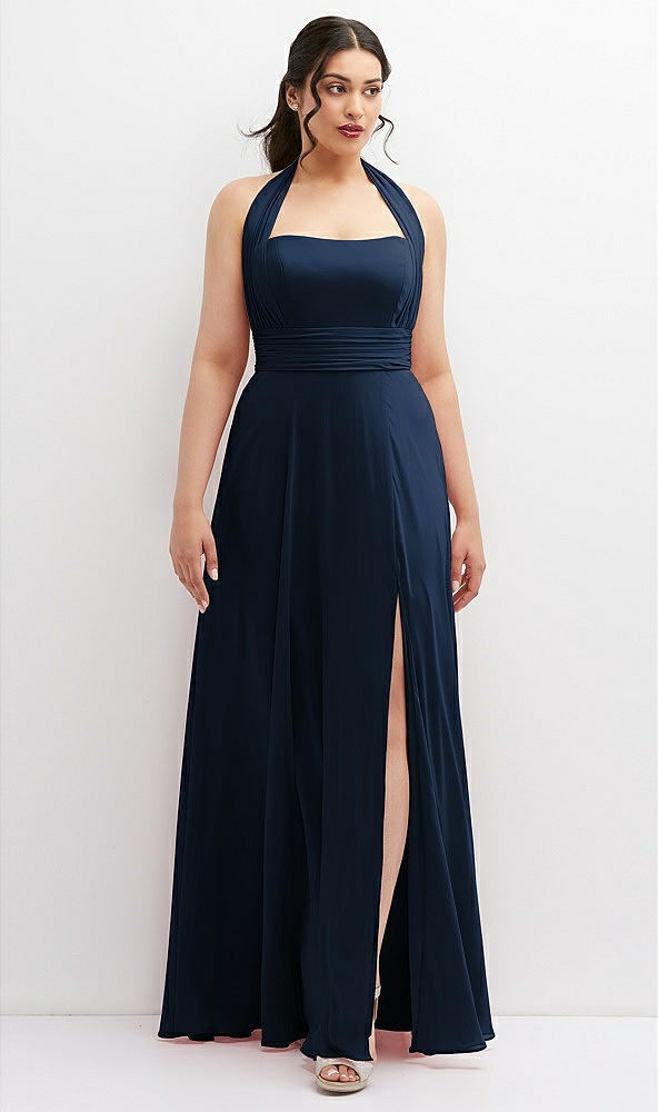 Front View - Midnight Navy Chiffon Convertible Maxi Dress with Multi-Way Tie Straps