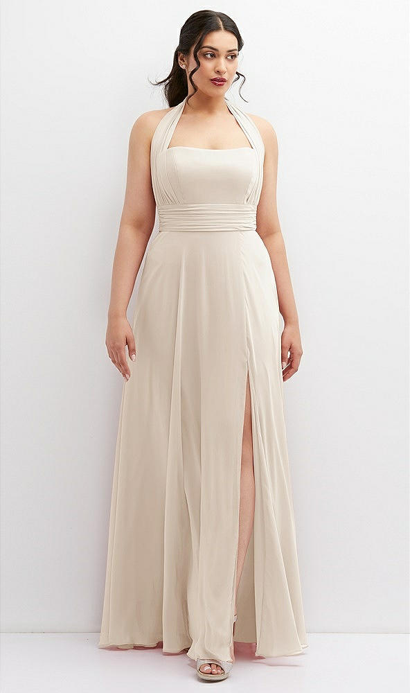 Front View - Oat Chiffon Convertible Maxi Dress with Multi-Way Tie Straps