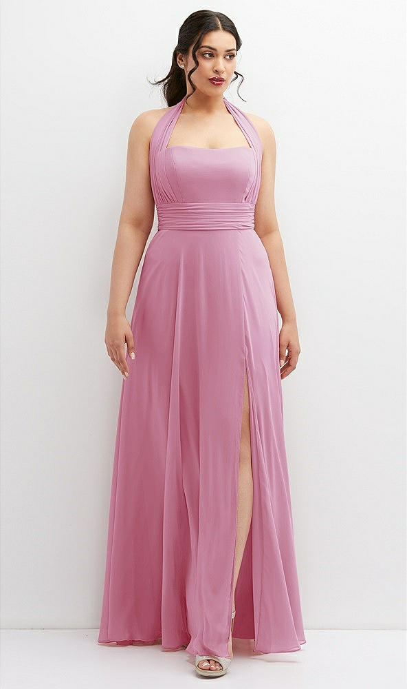 Front View - Powder Pink Chiffon Convertible Maxi Dress with Multi-Way Tie Straps