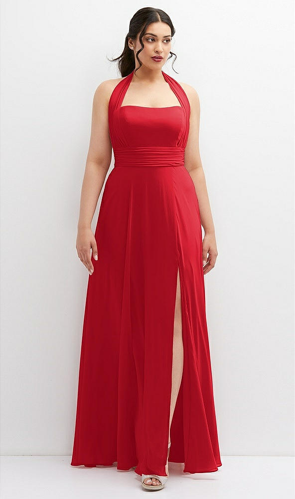 Front View - Parisian Red Chiffon Convertible Maxi Dress with Multi-Way Tie Straps