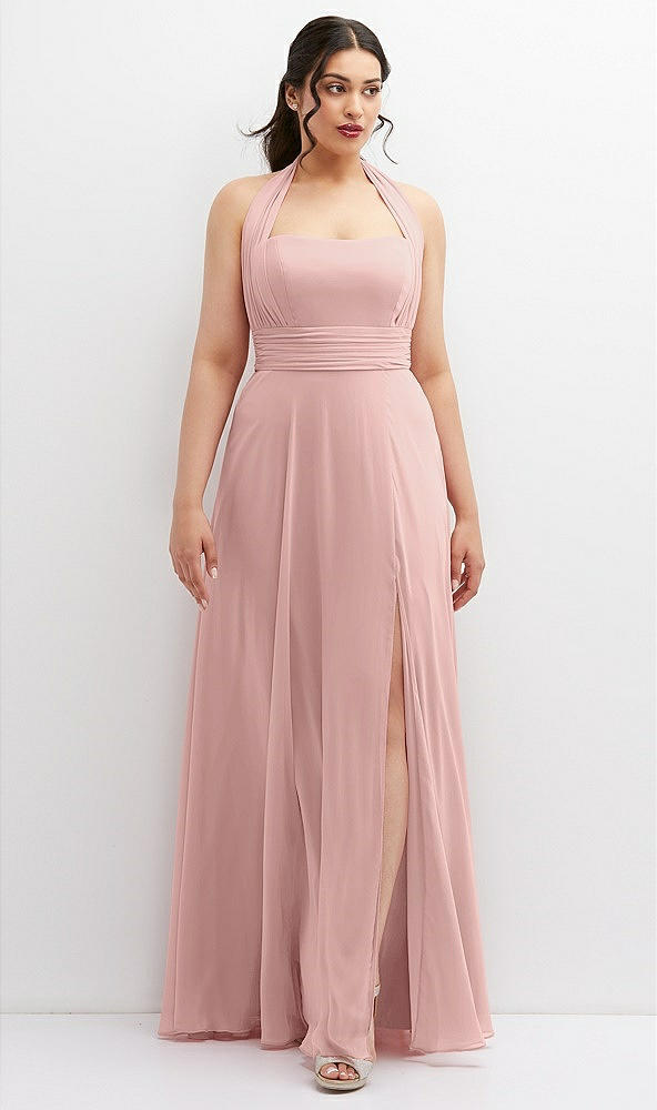 Front View - Rose - PANTONE Rose Quartz Chiffon Convertible Maxi Dress with Multi-Way Tie Straps