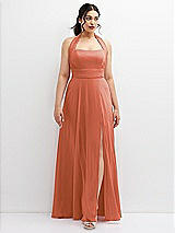 Front View Thumbnail - Terracotta Copper Chiffon Convertible Maxi Dress with Multi-Way Tie Straps