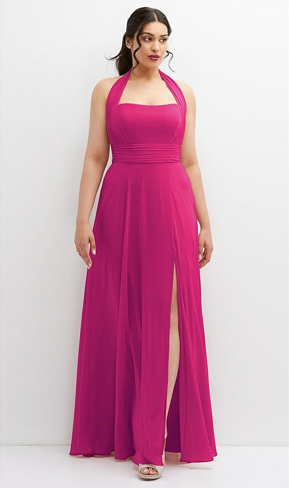 Front View - Think Pink Chiffon Convertible Maxi Dress with Multi-Way Tie Straps