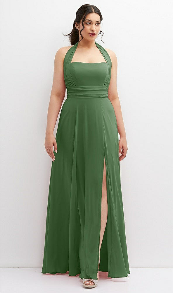 Front View - Vineyard Green Chiffon Convertible Maxi Dress with Multi-Way Tie Straps