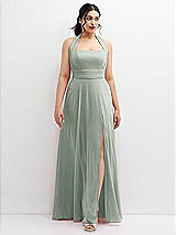 Front View Thumbnail - Willow Green Chiffon Convertible Maxi Dress with Multi-Way Tie Straps