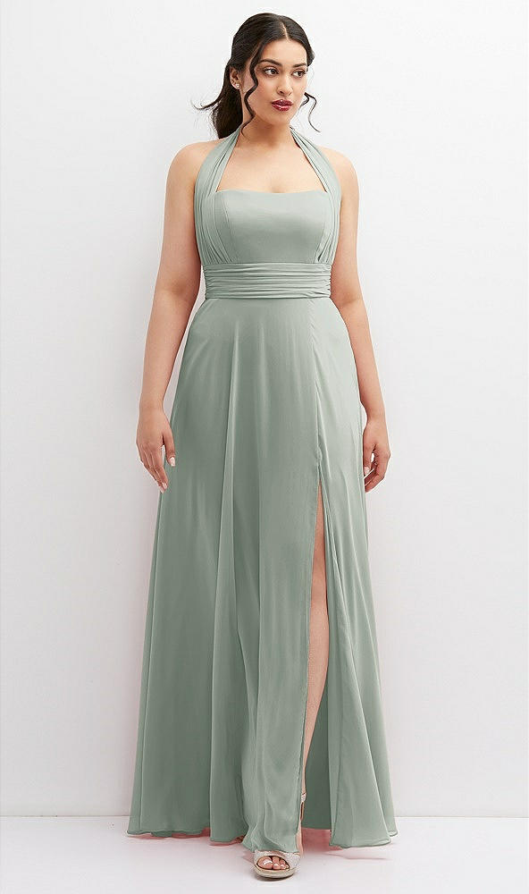 Front View - Willow Green Chiffon Convertible Maxi Dress with Multi-Way Tie Straps