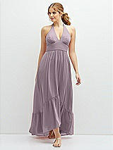 Front View Thumbnail - Lilac Dusk Chiffon Halter High-Low Dress with Deep Ruffle Hem