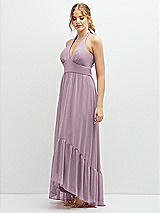Side View Thumbnail - Suede Rose Chiffon Halter High-Low Dress with Deep Ruffle Hem