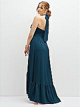 Rear View Thumbnail - Atlantic Blue Chiffon Halter High-Low Dress with Deep Ruffle Hem
