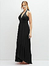 Side View Thumbnail - Black Chiffon Halter High-Low Dress with Deep Ruffle Hem