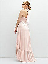 Rear View Thumbnail - Blush Chiffon Halter High-Low Dress with Deep Ruffle Hem