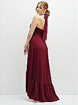 Rear View Thumbnail - Burgundy Chiffon Halter High-Low Dress with Deep Ruffle Hem