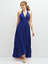 Front View Thumbnail - Cobalt Blue Chiffon Halter High-Low Dress with Deep Ruffle Hem