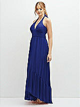 Side View Thumbnail - Cobalt Blue Chiffon Halter High-Low Dress with Deep Ruffle Hem