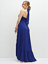 Rear View Thumbnail - Cobalt Blue Chiffon Halter High-Low Dress with Deep Ruffle Hem
