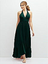 Front View Thumbnail - Evergreen Chiffon Halter High-Low Dress with Deep Ruffle Hem