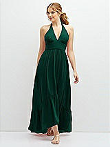 Front View Thumbnail - Hunter Green Chiffon Halter High-Low Dress with Deep Ruffle Hem