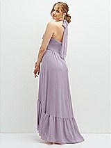 Rear View Thumbnail - Lilac Haze Chiffon Halter High-Low Dress with Deep Ruffle Hem