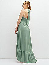 Rear View Thumbnail - Seagrass Chiffon Halter High-Low Dress with Deep Ruffle Hem