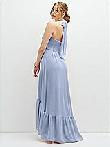 Rear View Thumbnail - Sky Blue Chiffon Halter High-Low Dress with Deep Ruffle Hem