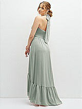 Rear View Thumbnail - Willow Green Chiffon Halter High-Low Dress with Deep Ruffle Hem