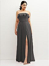 Front View Thumbnail - Caviar Gray Tiered Ruffle Neck Strapless Maxi Dress with Front Slit