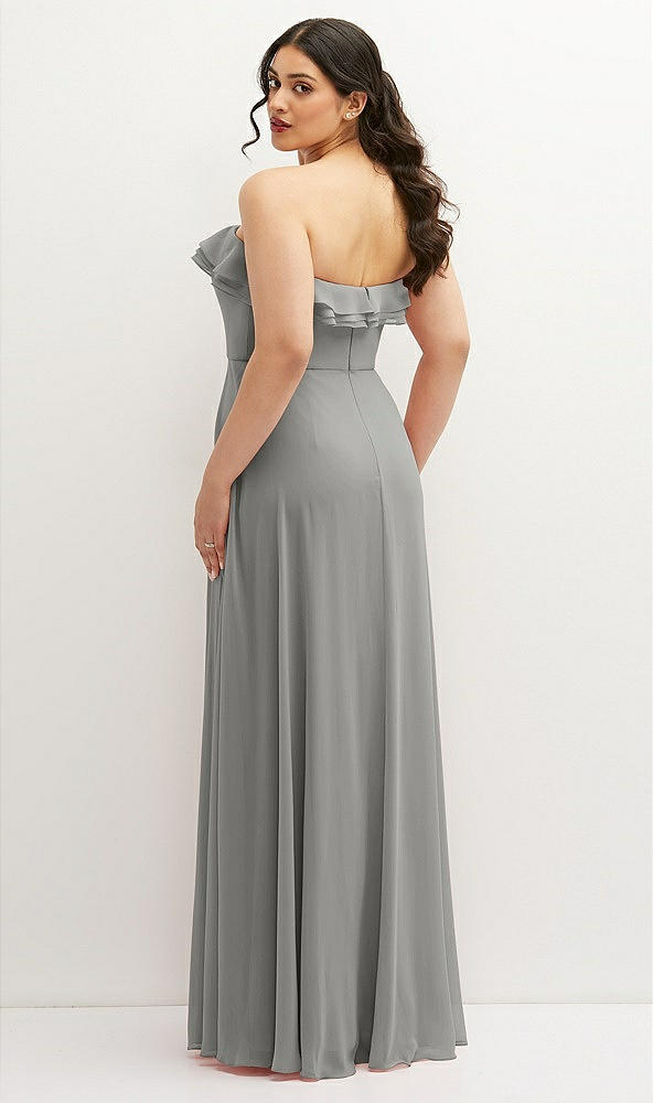 Back View - Chelsea Gray Tiered Ruffle Neck Strapless Maxi Dress with Front Slit