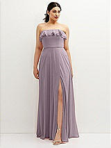 Front View Thumbnail - Lilac Dusk Tiered Ruffle Neck Strapless Maxi Dress with Front Slit