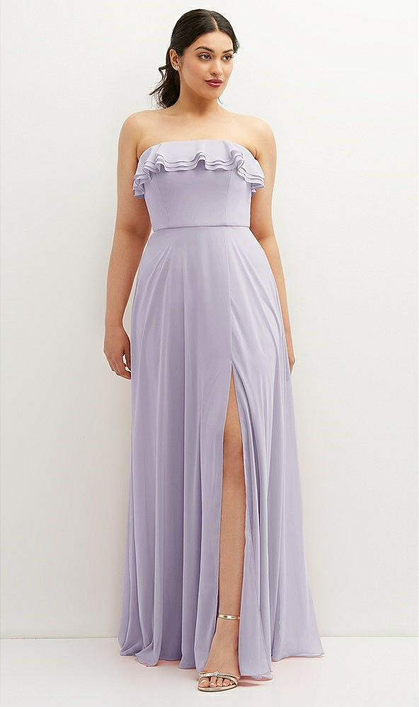 Front View - Moondance Tiered Ruffle Neck Strapless Maxi Dress with Front Slit